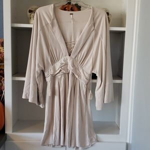 FLOWY Boho Whimsigoth Festival Midevil Free People Deep V Mini Dress